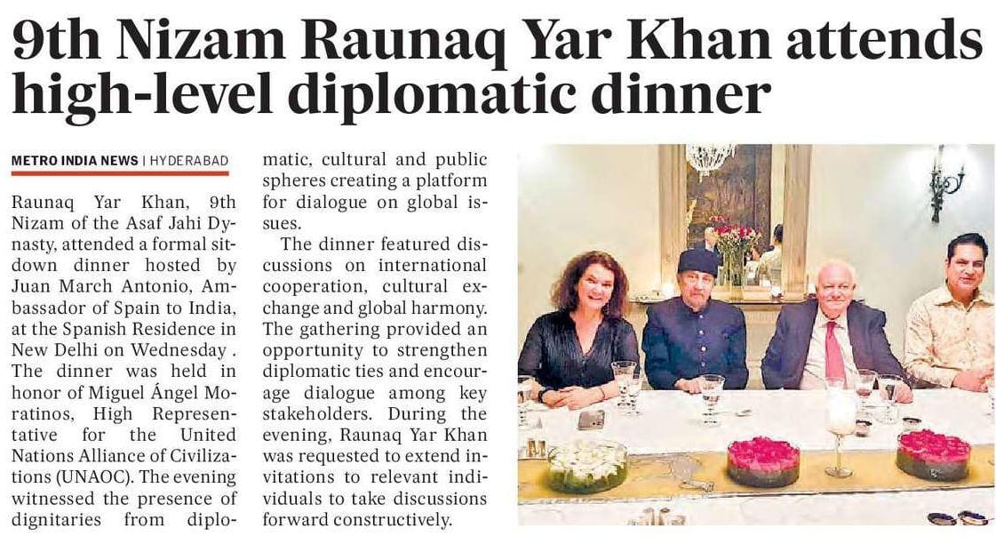 Nawab raunaq yar khan blog diplomatic dinner 20260410