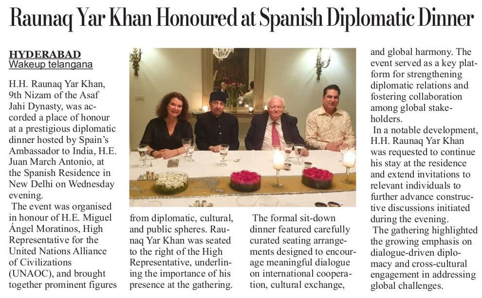 Nawab raunaq yar khan blog diplomatic dinner 20260410