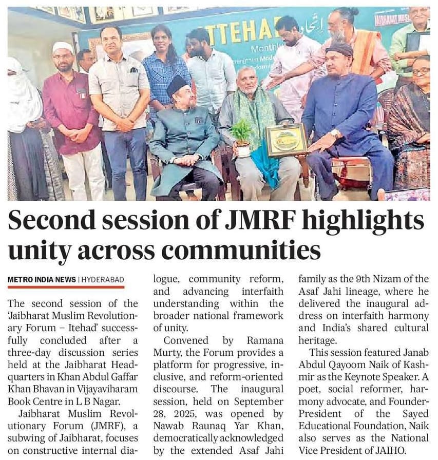 Nawab raunaq yar khan jmrf unity metro india